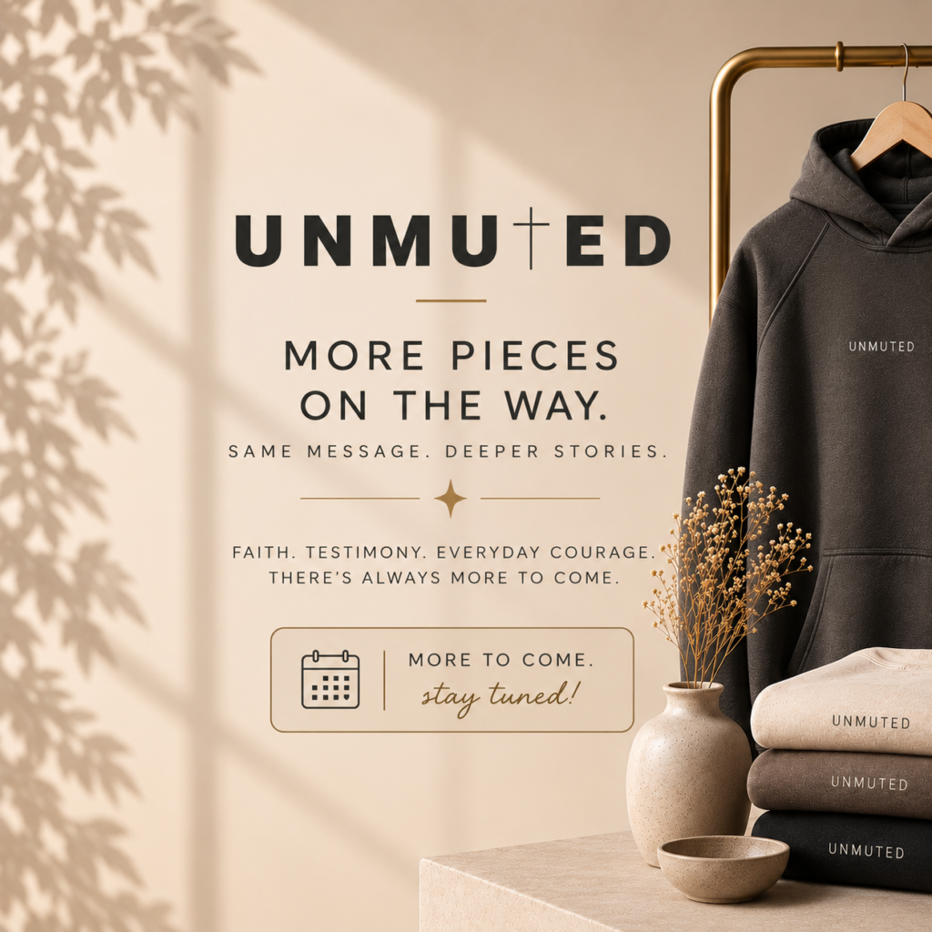 UNMUTED limited release announcement featuring heavyweight hoodies and the message More Pieces on the Way.