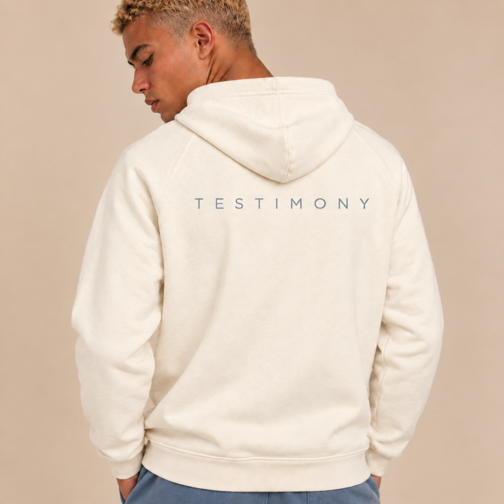 TESTIMONY Cream Heavyweight Hoodie – Back Studio