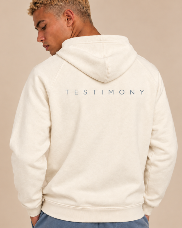 TESTIMONY Cream Heavyweight Hoodie – Back Studio