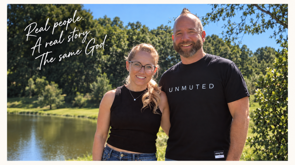 FIG Unmuted founders outdoors by a pond wearing UNMUTED apparel